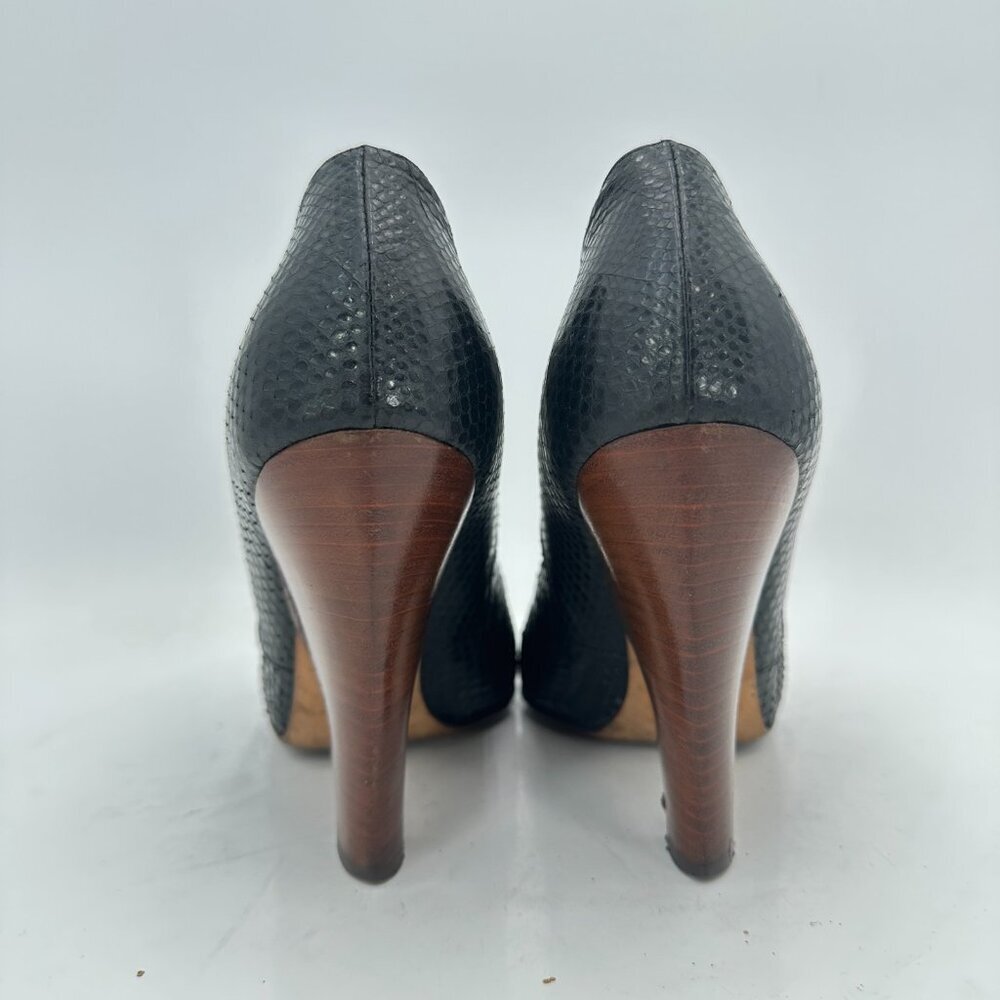 Dolce Gabbana Women Size EU 38.5 US 8.5 Black Snakeskin Leather Block High Heel - Picture 5 of 10